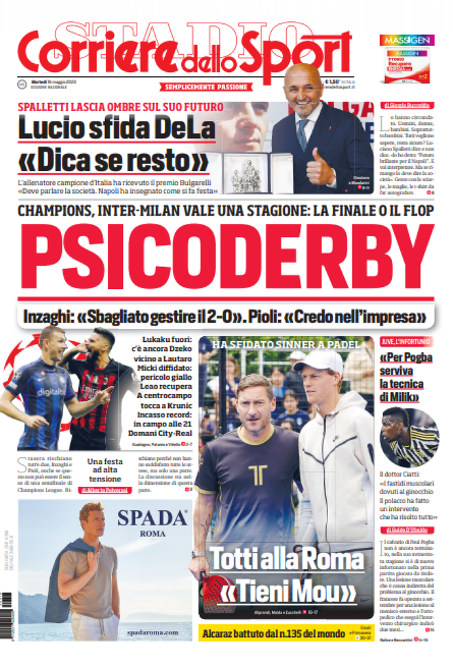 Prima Pagina Corriere dello Sport 16/05/2023