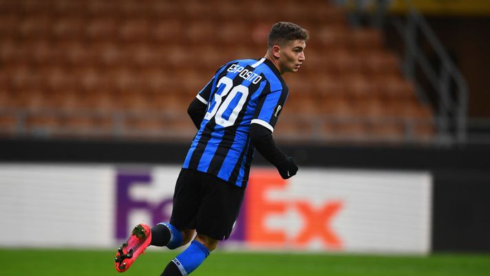 MILAN, ITALY - FEBRUARY 27: Sebastiano Esposito of FC Internazionale in action during the UEFA Europa League round of 32 second leg match between FC Internazionale and PFC Ludogorets Razgrad at Giuseppe Meazza Stadium on February 27, 2020 in Milan, Italy. (Photo by Claudio Villa - Inter/Inter via Getty Images) MILAN, ITALY - FEBRUARY 27: Sebastiano Esposito of FC Internazionale in action during the UEFA Europa League round of 32 second leg match between FC Internazionale and PFC Ludogorets Razgrad at Giuseppe Meazza Stadium on February 27, 2020 in Milan, Italy. (Photo by Claudio Villa - Inter/Inter via Getty Images)