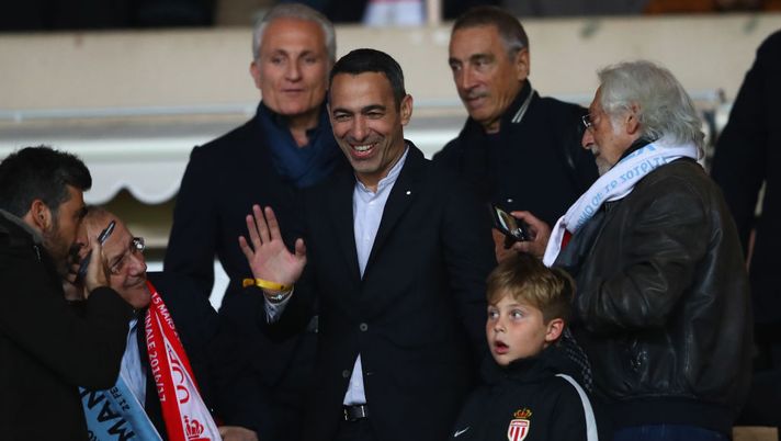 MONACO - MARCH 15:  Youri Djorkaeff ex France International acknowledges the home fans during the UEFA Champions League Round of 16 second leg match between AS Monaco and Manchester City FC at Stade Louis II on March 15, 2017 in Monaco, Monaco.  (Photo by Michael Steele/Getty Images) 