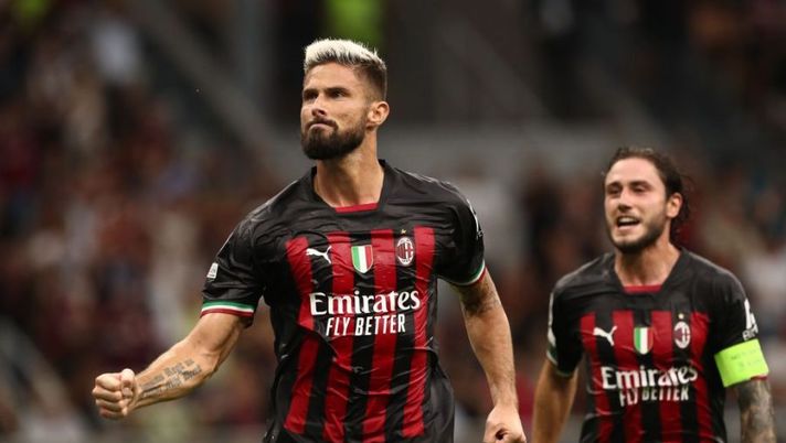 MILAN, ITALY - SEPTEMBER 14: Olivier Giroud of AC Milan celebrates after scoring the opening goal during the UEFA Champions League group E match between AC Milan and Dinamo Zagreb at Giuseppe Meazza Stadium on September 14, 2022 in Milan, Italy. (Photo by Marco Luzzani/Getty Images)  Partenza boom: ecco i migliori cinque attaccanti dopo le prime sette giornate - immagine 1