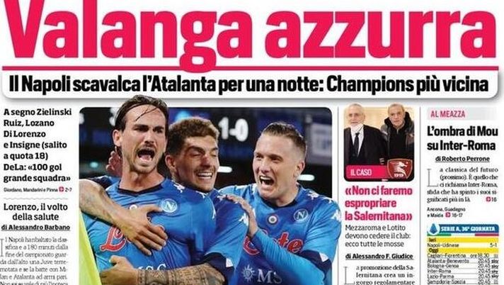 Prima Pagina, Corriere dello Sport: &#8220;Juve, avanti a nervi tesi. Valanga azzurra. L&#8217;ombra di Mou su Inter-Roma&#8221; 