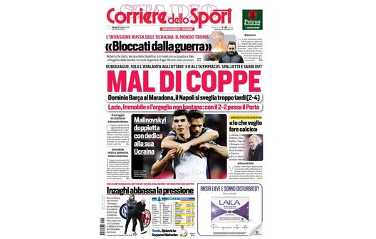 Prima Pagina, Corriere dello Sport: “Mal di coppe, dominio Barca al Maradona” Prima Pagina