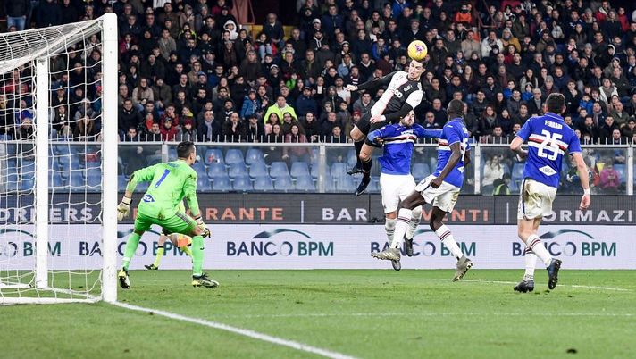 GENOA, ITALY - DECEMBER 18: Juventus player Cristiano Ronaldo scores 0-2 goal during the Serie A match between UC Sampdoria and Juventus at Stadio Luigi Ferraris on December 18, 2019 in Genoa, Italy. (Photo by Daniele Badolato - Juventus FC/Juventus FC via Getty Images) GENOA, ITALY - DECEMBER 18: Juventus player Cristiano Ronaldo scores 0-2 goal during the Serie A match between UC Sampdoria and Juventus at Stadio Luigi Ferraris on December 18, 2019 in Genoa, Italy. (Photo by Daniele Badolato - Juventus FC/Juventus FC via Getty Images)