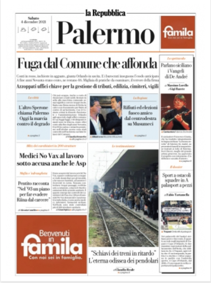 Prima Pagina, La Repubblica Palermo: “Fuga dal Comune che affonda” - immagine 1