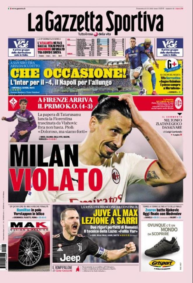 Prima Pagina, La Gazzetta dello Sport: “Che occasione! Milan violato. Juve al Max” Prima Pagina, La Gazzetta dello Sport: “Che occasione! Milan violato. Juve al Max”