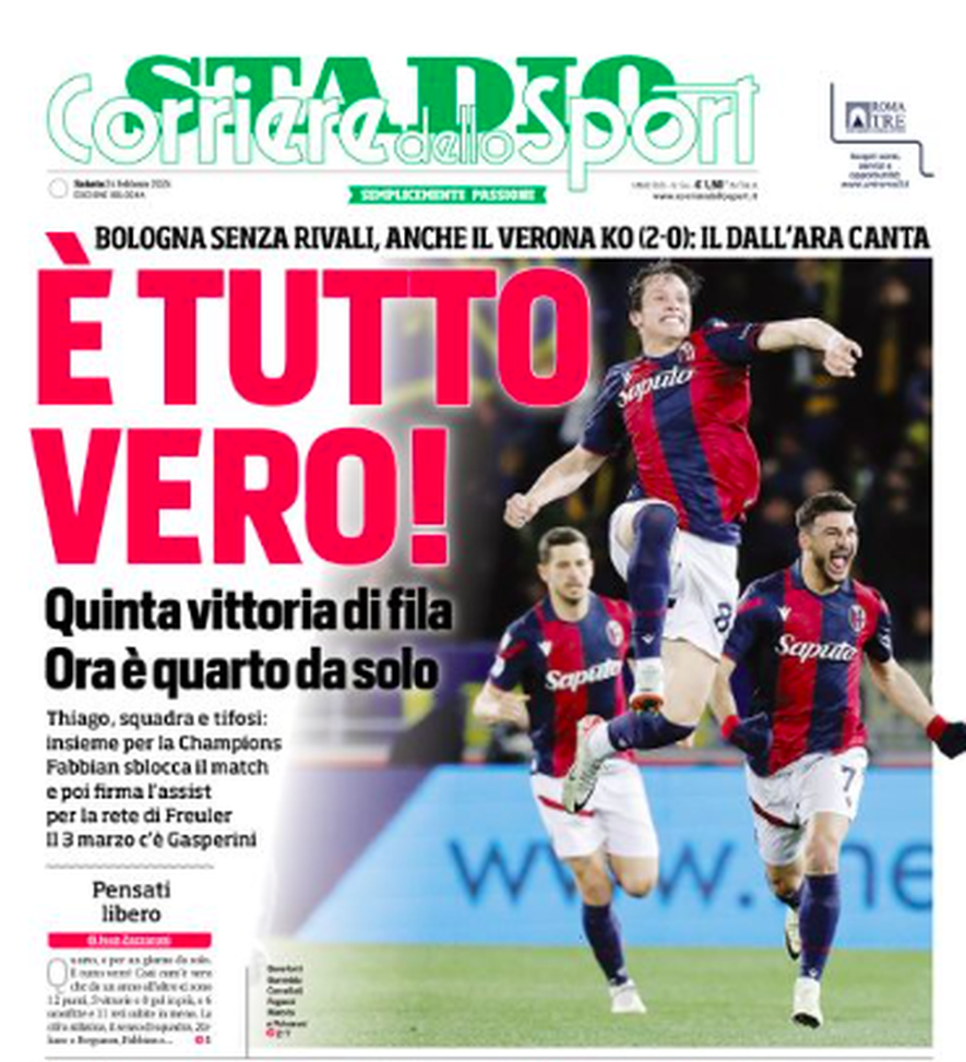 Bologna, continua il sogno Champions: i titoli dei giornali- immagine 2