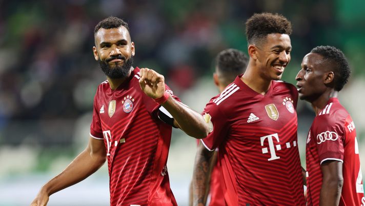 BREMEN, GERMANY - AUGUST 25: Eric Maxim Choupo-Moting of FC Bayern Muenchen celebrates after scoring their team's tenth goal during the DFB Cup first round match between Bremer SV and Bayern Munchen at Wohninvest Weserstadion on August 25, 2021 in Bremen, Germany. (Photo by Joern Pollex/Getty Images) BREMEN, GERMANY - AUGUST 25: Eric Maxim Choupo-Moting of FC Bayern Muenchen celebrates after scoring their team's tenth goal during the DFB Cup first round match between Bremer SV and Bayern Munchen at Wohninvest Weserstadion on August 25, 2021 in Bremen, Germany. (Photo by Joern Pollex/Getty Images)