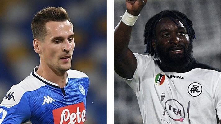 Arkadiusz Milik (attaccante Napoli) e M'Bala Nzola (attaccante Spezia), obiettivi di calciomercato del Milan | AC Milan News (Getty Images) 