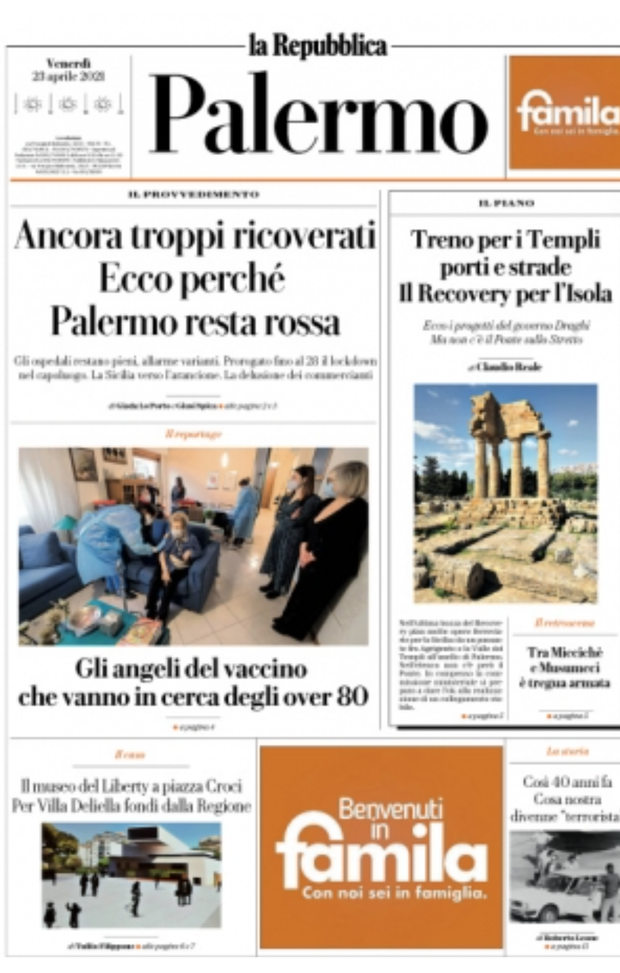 Prima Pagina, La Repubblica Palermo: “Ancora troppi ricoverati, ecco perchè Palermo resta rossa” 