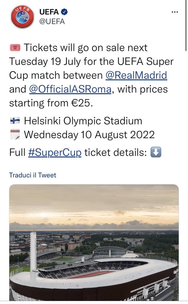 UEFA, che gaffe: tweet con la Roma sfidante del Real Madrid in Supercoppa- immagine 2