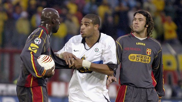 MESSINA, ITALY - NOVEMBER 27: Adriano of Inter Milan talks to Marco Andre Zoro of Messina during the Serie A match between Messina and Inter Milan at the Stadio San Filippo on November 27, 2005 in Messina, Italy. Zoro picked up the ball and threatened to walk off the pitch following racist abuse from the Inter Milan fans. (Photo by New Press/Getty Images) MESSINA, ITALY - NOVEMBER 27: Adriano of Inter Milan talks to Marco Andre Zoro of Messina during the Serie A match between Messina and Inter Milan at the Stadio San Filippo on November 27, 2005 in Messina, Italy. Zoro picked up the ball and threatened to walk off the pitch following racist abuse from the Inter Milan fans. (Photo by New Press/Getty Images)