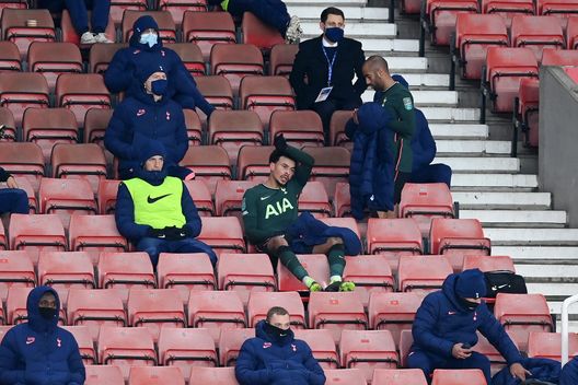 STOKE ON TRENT, ENGLAND - DECEMBER 23: Dele Alli of Tottenham Hotspur reacts as he takes his seat in the stands after being substituted off during the Carabao Cup Quarter Final match between Stoke City and Tottenham Hotspur at Bet365 Stadium on December 23, 2020 in Stoke on Trent, England. The match will be played without fans, behind closed doors as a Covid-19 precaution. (Photo by Michael Regan/Getty Images) STOKE ON TRENT, ENGLAND - DECEMBER 23: Dele Alli of Tottenham Hotspur reacts as he takes his seat in the stands after being substituted off during the Carabao Cup Quarter Final match between Stoke City and Tottenham Hotspur at Bet365 Stadium on December 23, 2020 in Stoke on Trent, England. The match will be played without fans, behind closed doors as a Covid-19 precaution. (Photo by Michael Regan/Getty Images)