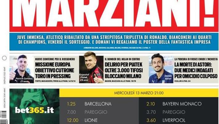 Prima Pagina, Tuttosport: “Marziani! Delirio per Piatek. Obiettivo Cutrone: Toro in pressing…”  Prima Pagina, Tuttosport: “Marziani! Delirio per Piatek. Obiettivo Cutrone: Toro in pressing…”