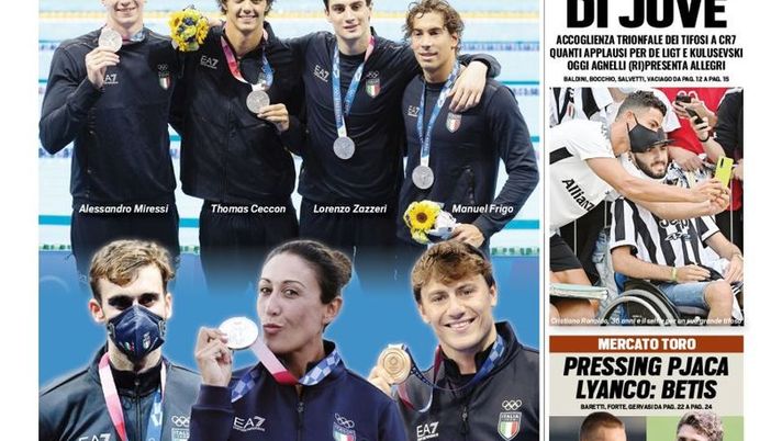 Prima Pagina, Tuttosport: “Fenomeni! Ronaldo, un gran bagno di Juve” Prima Pagina, Tuttosport: “Fenomeni! Ronaldo, un gran bagno di Juve”