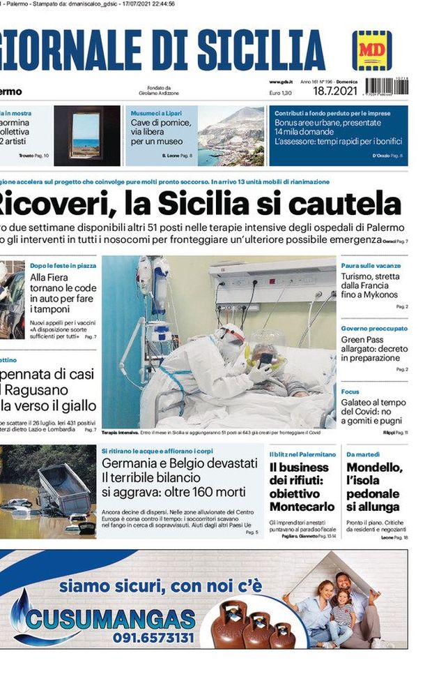 Prima Pagina, Giornale di Sicilia: “Ricoveri, la Sicilia si cautela” Prima Pagina, Giornale di Sicilia: “Ricoveri, la Sicilia si cautela”