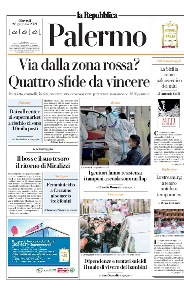 Prima Pagina, La Repubblica-Palermo: “Via dalla zona rossa? Quattro sfide da vincere”  Prima Pagina, La Repubblica-Palermo: “Via dalla zona rossa? Quattro sfide da vincere”