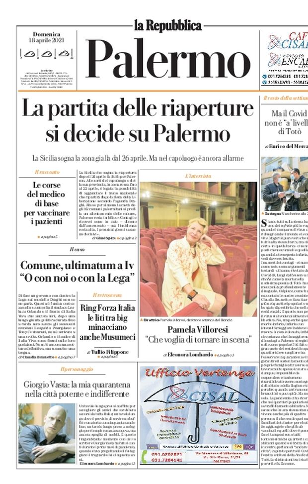 Prima Pagina, La Repubblica-Palermo: “La partita delle riaperture si decide su Palermo. Nel capoluogo è ancora allarme” 
