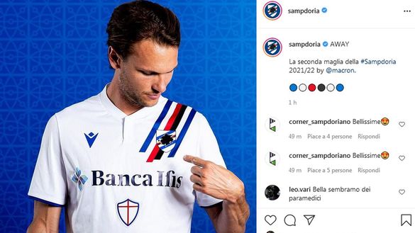 Sampdoria, presentata la maglia da trasferta 2021-22 Sampdoria, presentata la maglia da trasferta 2021-22
