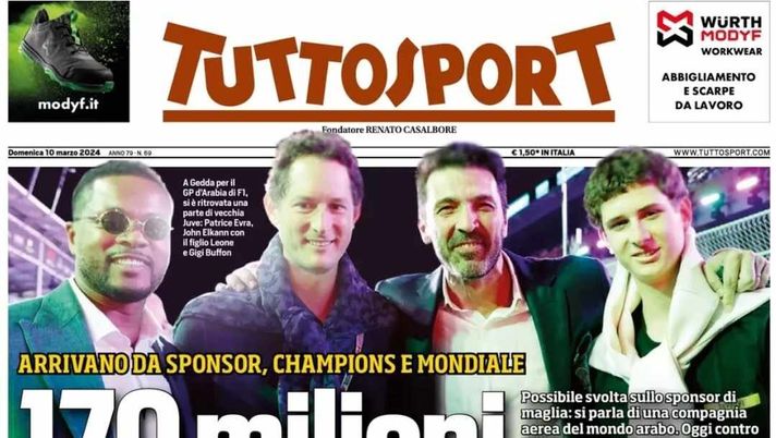 PRIMA PAGINA TUTTOSPORT OGGI: “170  milioni per tornare Juve” - immagine 1