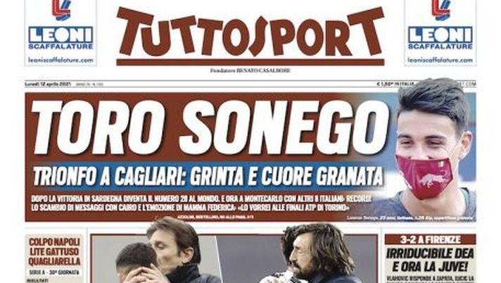 Prima Pagina, Tuttosport: “Conte -13, Pirlo 12 rimpianti. Irriducibile Dea e ora la Juve” 