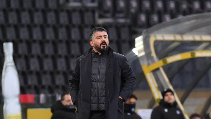 UDINE, ITALY - JANUARY 10: Gennaro Gattuso of Napoli during the Serie A match between Udinese Calcio and SSC Napoli at Dacia Arena on January 10, 2021 in Udine, Italy. Sporting stadiums around Italy remain under strict restrictions due to the Coronavirus Pandemic as Government social distancing laws prohibit fans inside venues resulting in games being played behind closed doors. (Photo by SSC NAPOLI/SSC NAPOLI via Getty Images)