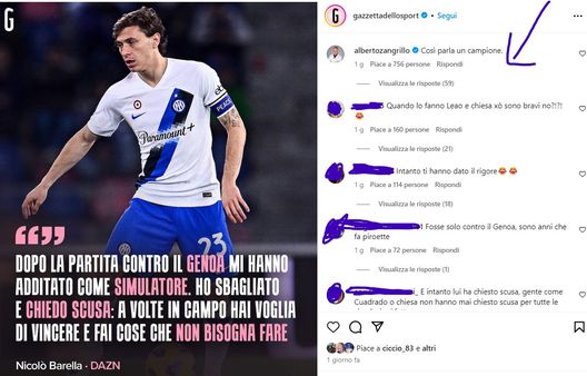 Inter-Genoa, Barella chiede scusa e Zangrillo apprezza: “Così parla un campione”- immagine 2