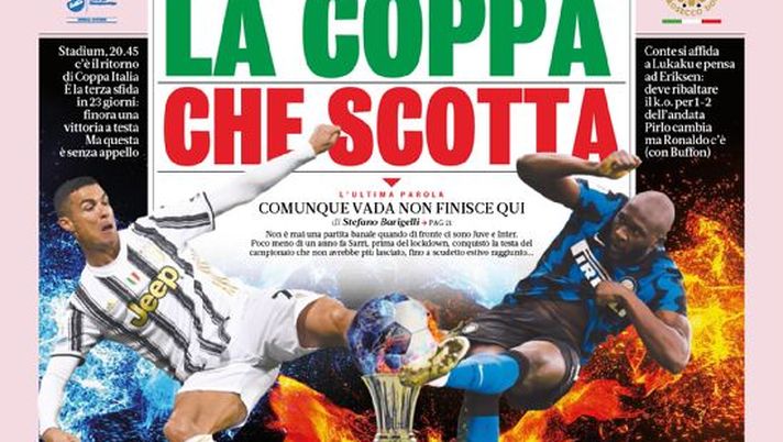 Prima Pagina, La Gazzetta dello Sport: “La Coppa che scotta. Juve-Inter atto 3°. L’uomo Zlataniano” 