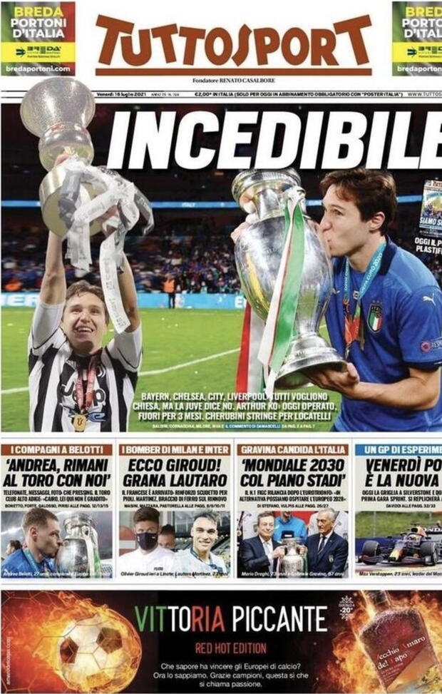 Prima Pagina, Tuttosport: “Chiesa, incedibile. Ecco Giroud, grana Lautaro”  Prima Pagina, Tuttosport: “Chiesa, incedibile. Ecco Giroud, grana Lautaro”