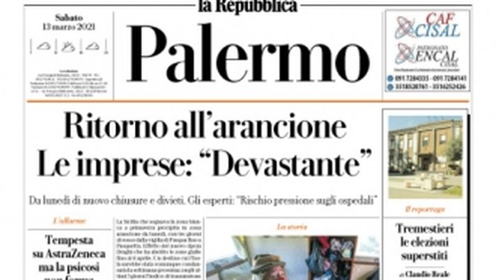Prima Pagina, La Repubblica Palermo: “Ritorno all’arancione. Le imprese: Devastante” Prima Pagina, La Repubblica Palermo: “Ritorno all’arancione. Le imprese: Devastante”