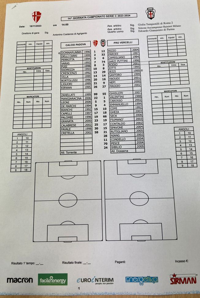 FINALE PADOVA-PRO VERCELLI 3-2 (20′ Varas, 24′ Delli Carri, 34′ aut. Kirwan, 88′ Comi, 95′ Palombi) - immagine 5