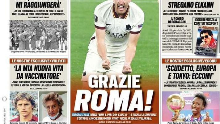 Tuttosport, la prima pagina di oggi, venerdì 16 aprile 2021 