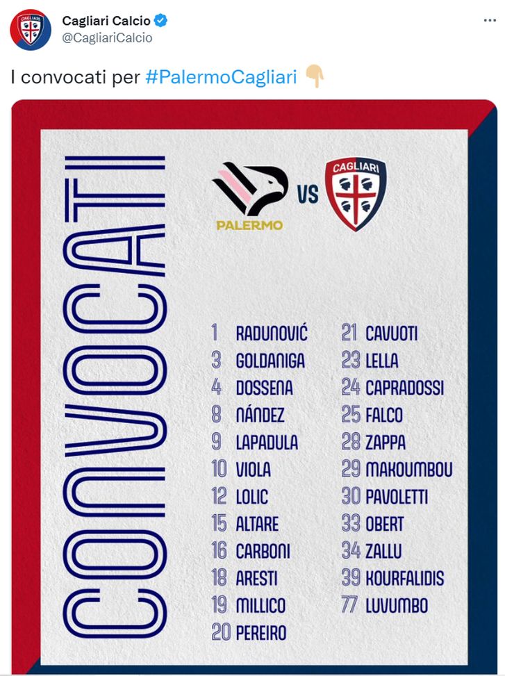 Palermo-Cagliari, i convocati di mister Liverani: out Barreca e Rog, ok Goldaniga- immagine 2