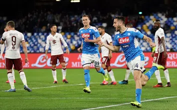  NAPLES, ITALY - FEBRUARY 29: Kostantinos Manolas of SSC Napoli celebrates after scoring the 1-0 goal during the Serie A match between SSC Napoli and Torino FC at Stadio San Paolo on February 29, 2020 in Naples, Italy. (Photo by Francesco Pecoraro/Getty Images)