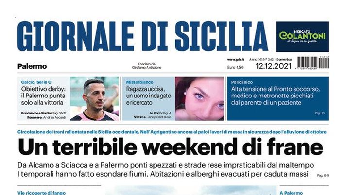 Prima Pagina Giornale di Sicilia: “Obiettivo derby, il Palermo punta alla vittoria” - immagine 1