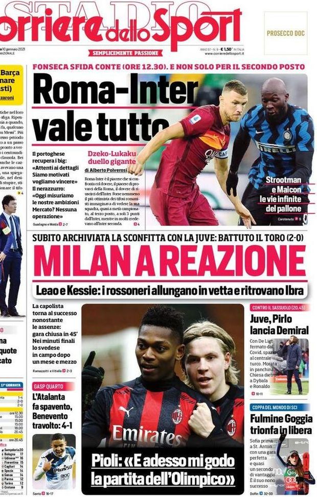 Prima Pagina, Corriere dello Sport: “Roma-Inter vale tutto, Milan a reazione. L’Atalanta…” 