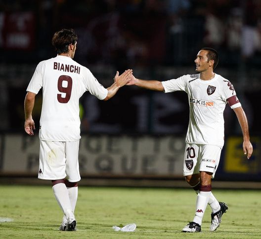 GROSSETO, ITALY - AUGUST 21: Rolando Bianchi and David Di Michele (R) of Torino celebrate after the second goal during the Serie B match between Grosseto and Torino FC at Carlo Zecchini Stadium on August 21, 2009 in Grosseto, Italy. (Photo by Paolo Bruno/Getty Images) GROSSETO, ITALY - AUGUST 21: Rolando Bianchi and David Di Michele (R) of Torino celebrate after the second goal during the Serie B match between Grosseto and Torino FC at Carlo Zecchini Stadium on August 21, 2009 in Grosseto, Italy. (Photo by Paolo Bruno/Getty Images)