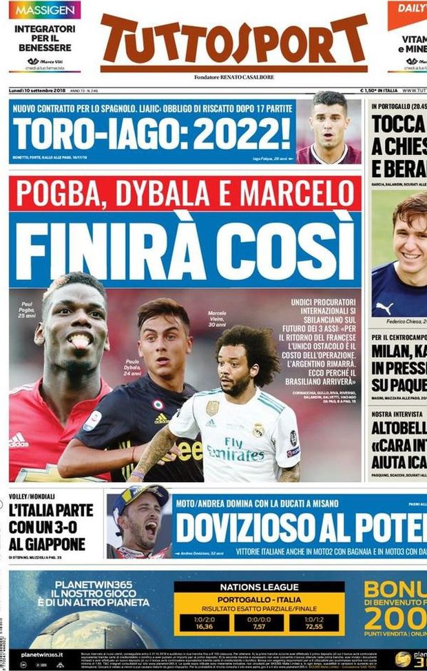 Prima Pagina, Tuttosport: “Finirà così. Tocca a Chiesa e Berardi. Kakà in pressing in su Paquetà. Toro-Iago: 2022…” Prima Pagina, Tuttosport: “Finirà così. Tocca a Chiesa e Berardi. Kakà in pressing in su Paquetà. Toro-Iago: 2022…”