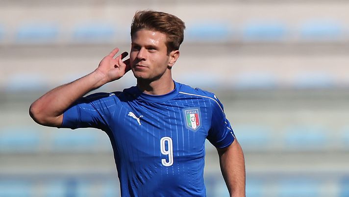 EMPOLI, ITALY - MARCH 08: Gabriele Gori of Italy 18 celebrates after scoring a goal during the U18 international friendly match between Italy and Denmark at Stadio Carlo Castellani on March 8, 2017 in Empoli, Italy.  (Photo by Gabriele Maltinti/Getty Images) 