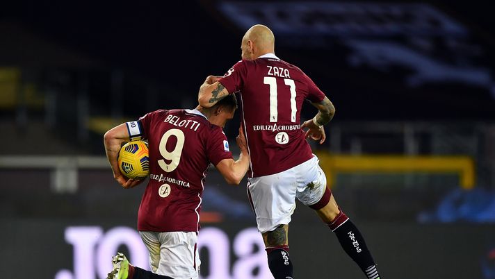 TURIN, ITALY - JANUARY 29: Andrea Belotti of Torino celebrates scoring with team mate Simone Zaza during the Serie A match between Torino FC and ACF Fiorentina at Stadio Olimpico di Torino on January 29, 2021 in Turin, Italy. (Photo by Valerio Pennicino/Getty Images) TURIN, ITALY - JANUARY 29: Andrea Belotti of Torino celebrates scoring with team mate Simone Zaza during the Serie A match between Torino FC and ACF Fiorentina at Stadio Olimpico di Torino on January 29, 2021 in Turin, Italy. (Photo by Valerio Pennicino/Getty Images)