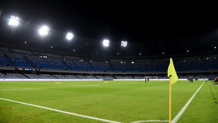 NAPLES, ITALY - NOVEMBER 22: A general view inside the stadium ahead of the Serie A match between SSC Napoli and AC Milan at Stadio San Paolo on November 22, 2020 in Naples, Italy. Sporting stadiums around Italy remain under strict restrictions due to the Coronavirus Pandemic as Government social distancing laws prohibit fans inside venues resulting in games being played behind closed doors. (Photo by Francesco Pecoraro/Getty Images) NAPLES, ITALY - NOVEMBER 22: A general view inside the stadium ahead of the Serie A match between SSC Napoli and AC Milan at Stadio San Paolo on November 22, 2020 in Naples, Italy. Sporting stadiums around Italy remain under strict restrictions due to the Coronavirus Pandemic as Government social distancing laws prohibit fans inside venues resulting in games being played behind closed doors. (Photo by Francesco Pecoraro/Getty Images)