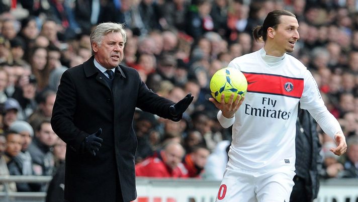 Zlatan Ibrahimovic e Carlo Ancelotti ai tempi del Psg (Getty Images) Zlatan Ibrahimovic e Carlo Ancelotti ai tempi del Psg (Getty Images)