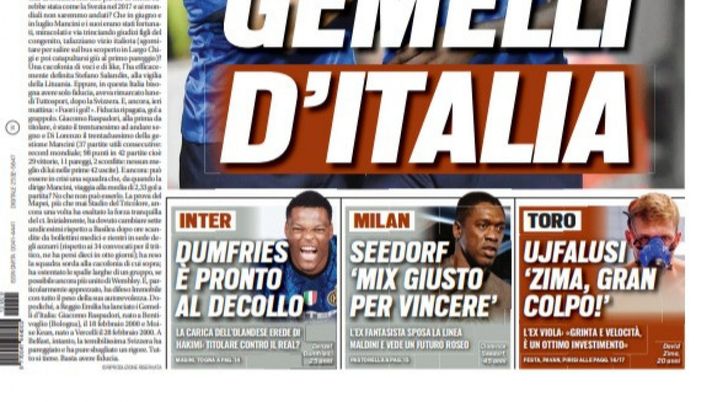 Prima Pagina, Tuttosport: “Gemelli d’Italia. Scatenati i ragazzi dell’attacco“ Prima Pagina, Tuttosport: “Gemelli d’Italia. Scatenati i ragazzi dell’attacco“