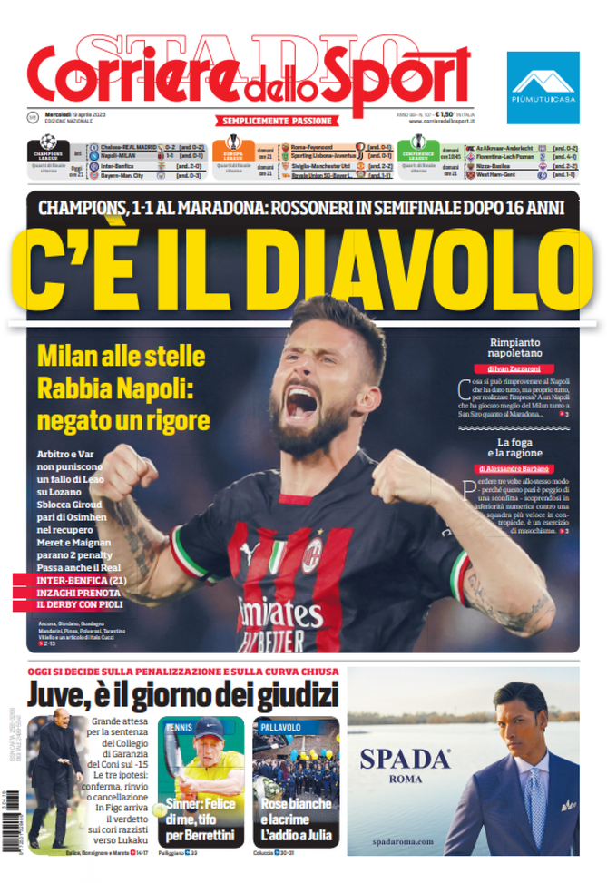 Prima pagina Corriere dello Sport 19/04/2023