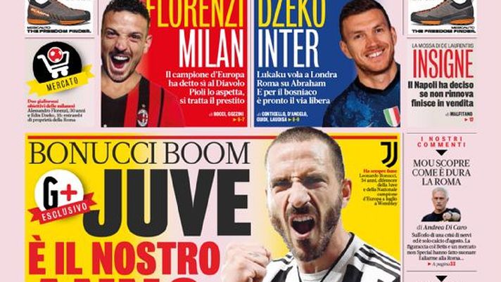 Prima Pagina, La Gazzetta dello Sport: “Bonucci boom: Juve, è il nostro anno” 