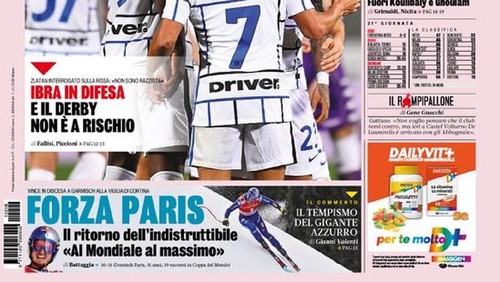 Prima Pagina, La Gazzetta dello Sport: “Inter pole, sorpasso Conte.  I terzi incomodi” 