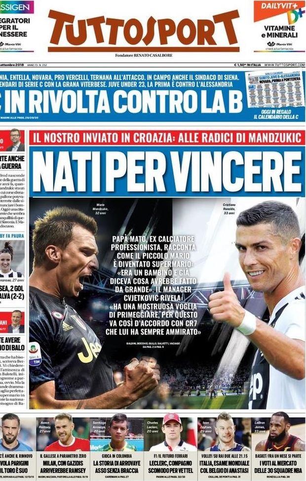 Prima Pagina, Tuttosport: “Nati per vincere. C in rivolta contro la B. Milan, Gazidis e Ramsey…” Prima Pagina, Tuttosport: “Nati per vincere. C in rivolta contro la B. Milan, Gazidis e Ramsey…”