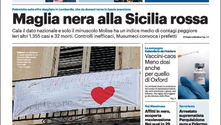 Prima Pagina, Giornale di Sicilia: “Maglia nera alla Sicilia rossa. Il Garante contro TikTok” Prima Pagina, Giornale di Sicilia: “Maglia nera alla Sicilia rossa. Il Garante contro TikTok”