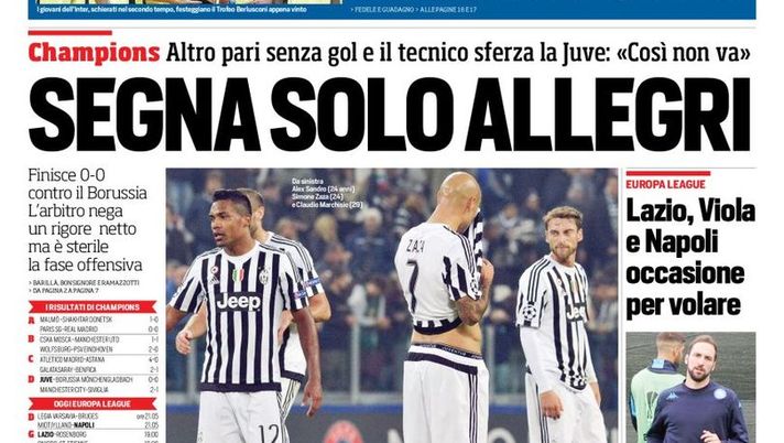 Prima Pagina, Corriere dello Sport: “Juventus, segna solo Allegri. Europa League, Fiorentina-Napoli e Lazio occasione per volare. Berlusconi furioso, Eranio licenziato per razzismo da tv svizzera, aveva offeso Rudiger” Prima Pagina, Corriere dello Sport: “Juventus, segna solo Allegri. Europa League, Fiorentina-Napoli e Lazio occasione per volare. Berlusconi furioso, Eranio licenziato per razzismo da tv svizzera, aveva offeso Rudiger”