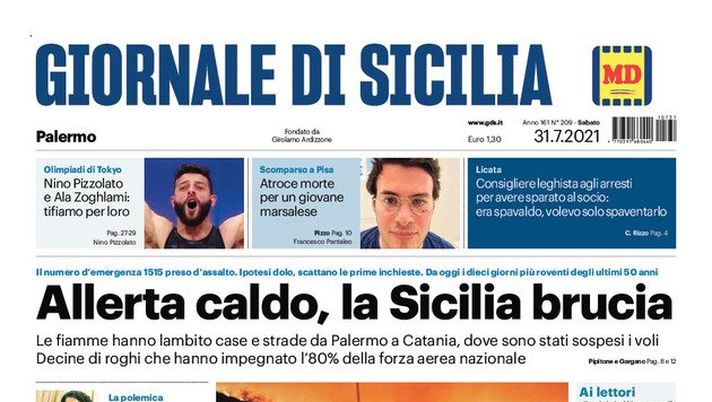 Prima Pagina, Giornale di Sicilia: “Allerta caldo, la Sicilia brucia” 