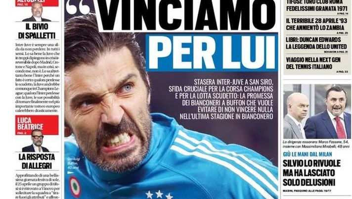Prima Pagina, Tuttosport: “Vinciamo per lui, la promessa a Buffon. Il Genoa soffia il figlio di Renzi alla Fiorentina. Giù le mani dal Milan, Silvio lo rivuole ma…” Prima Pagina, Tuttosport: “Vinciamo per lui, la promessa a Buffon. Il Genoa soffia il figlio di Renzi alla Fiorentina. Giù le mani dal Milan, Silvio lo rivuole ma…”